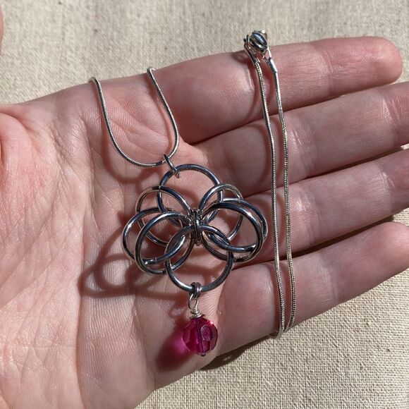 💛 925 Abstract Pink Swarovski Crystal Necklace - Picture 4 of 5